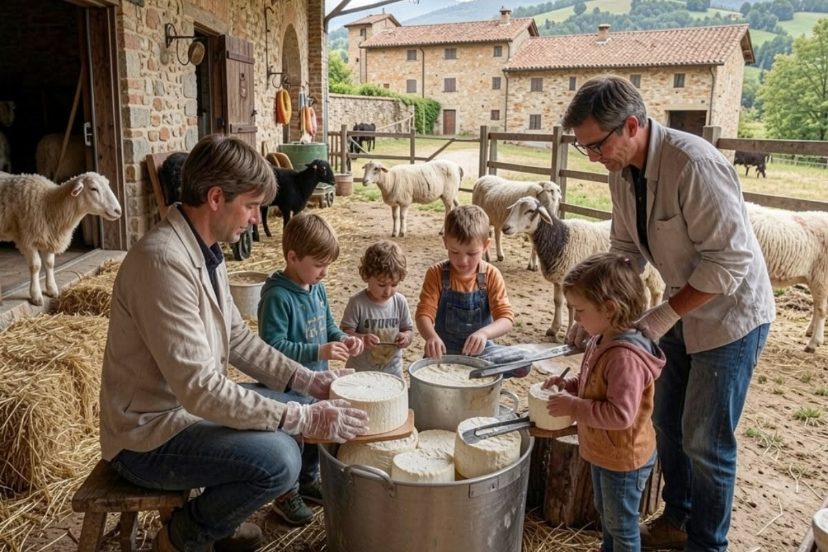 Caciotta viterbese fresca bianca spugnosa su un piatto di ceramica con filo di miele e una fetta di pane tostato accanto