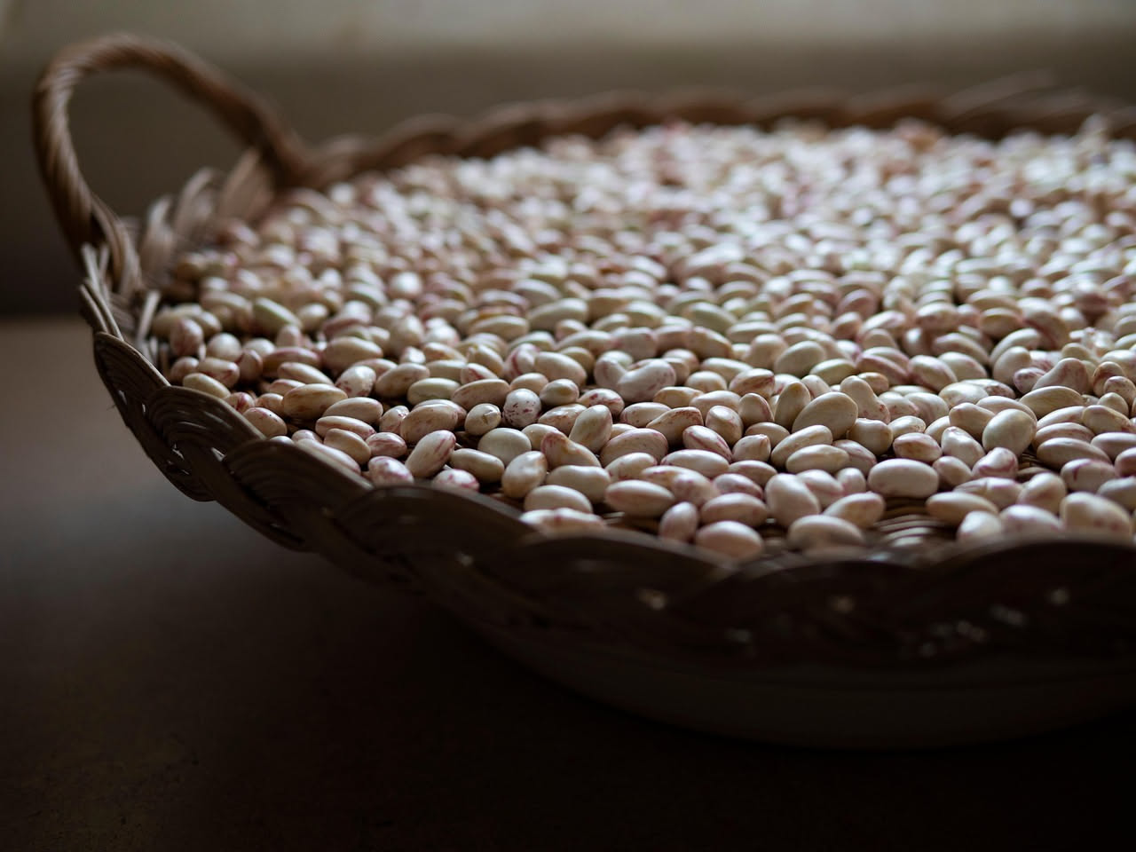 Piatto di fagioli bianchi cannellini in umido con pomodori rossi, foglie di salvia fresca verde e olio d'oliva lucido, servito in ciotola di ceramica bianca