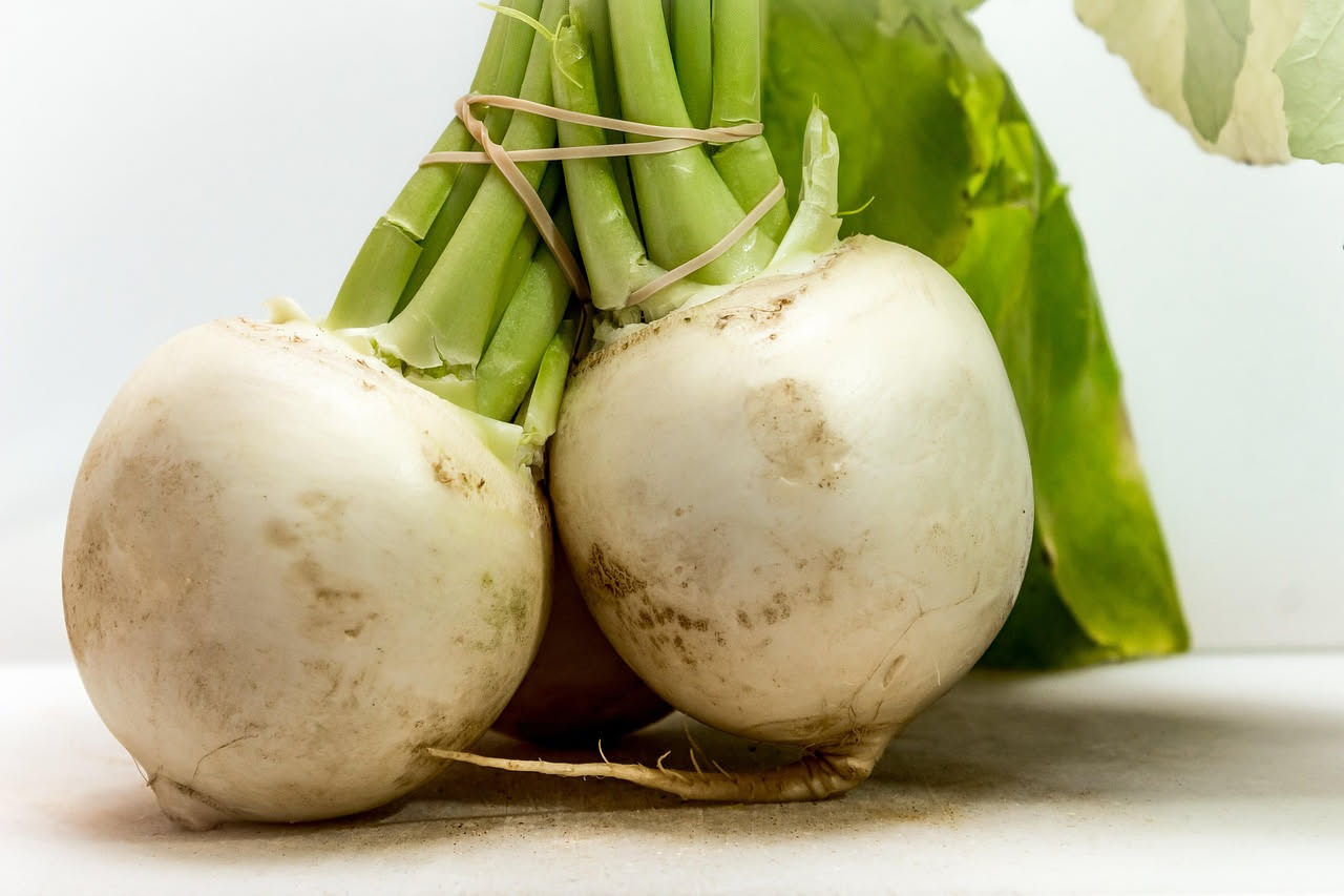 Una ciotola bianca con minestra di rape e fagioli: brodo trasparente color ambra, pezzi di rape verdi e bianche, fagioli beige e rossi visibili in superficie, finito con filo d'olio verde scuro