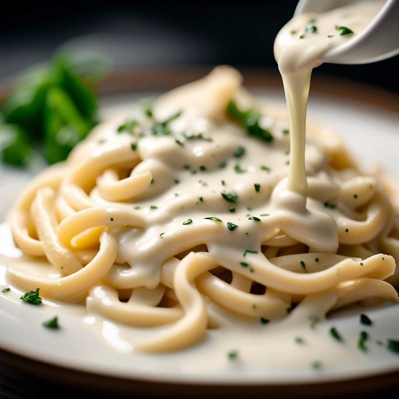 Piatto di pasta al pecorino romano con filo di pepe nero, formaggio grattugiato fine e vapore ancora visibile