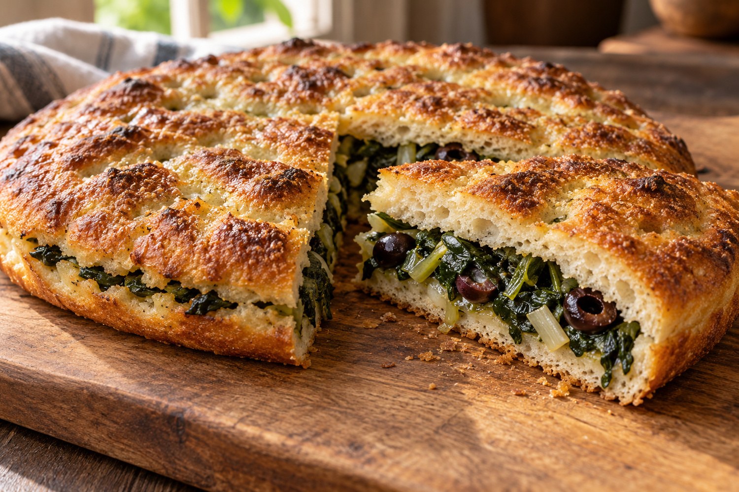 Focaccia ripiena di bietole e olive nere: come prepararla morbida dentro e croccante fuori