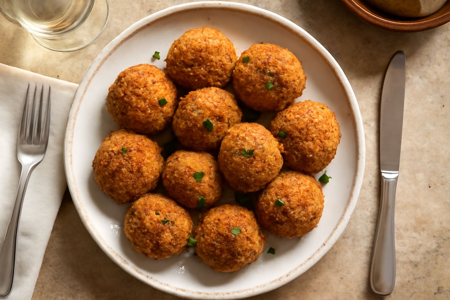 Amaretti di Modena dorati e croccanti disposti su una carta bianca, con superficie screpolata caratteristica e mandorle sbriciolate sparse accanto