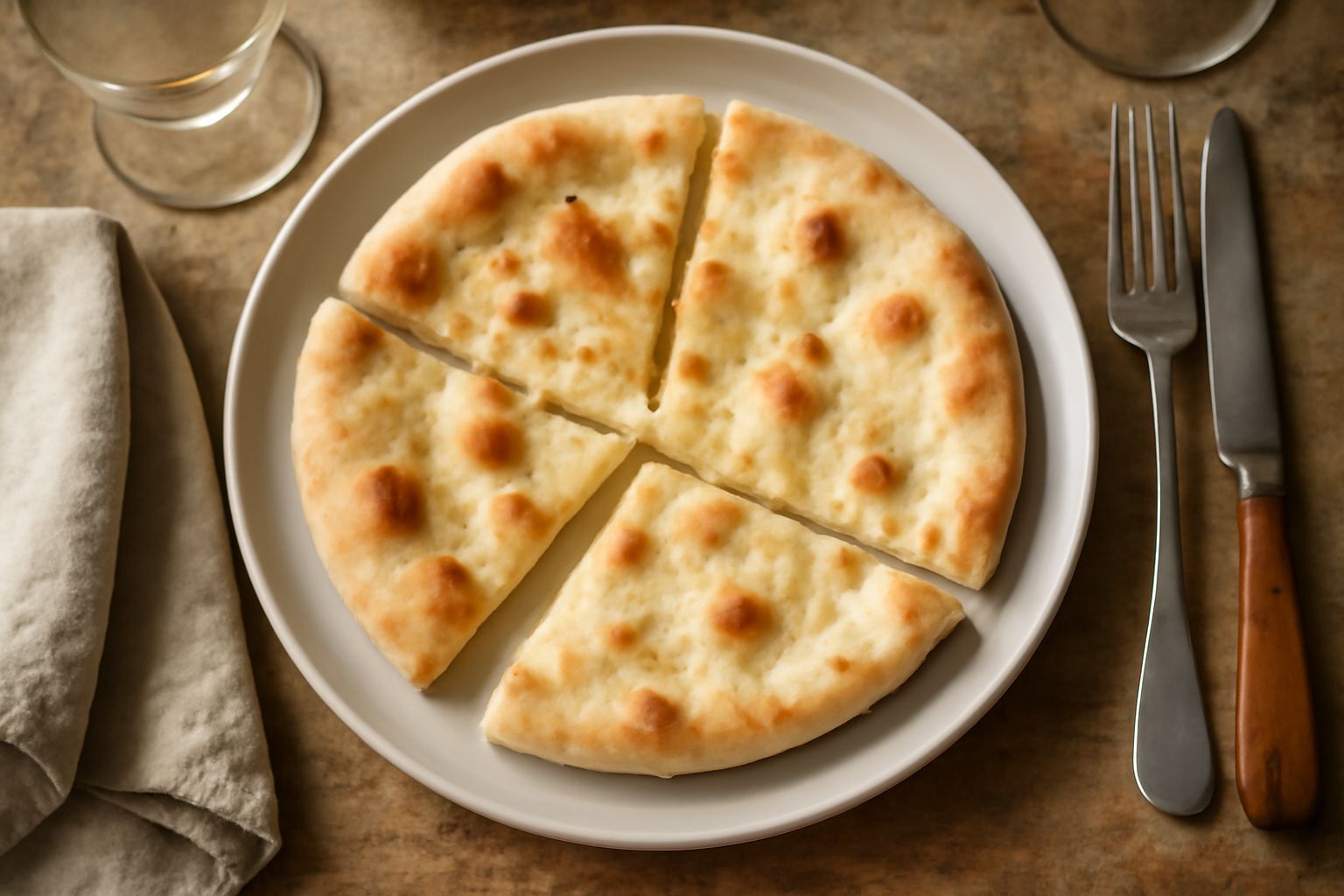 Focaccia quadrata appena sfornata, dorata in superficie con fori irregolari, formaggio filante visibile tra gli strati, cosparsa di sale grosso e rosmarino, vapore ancora caldo