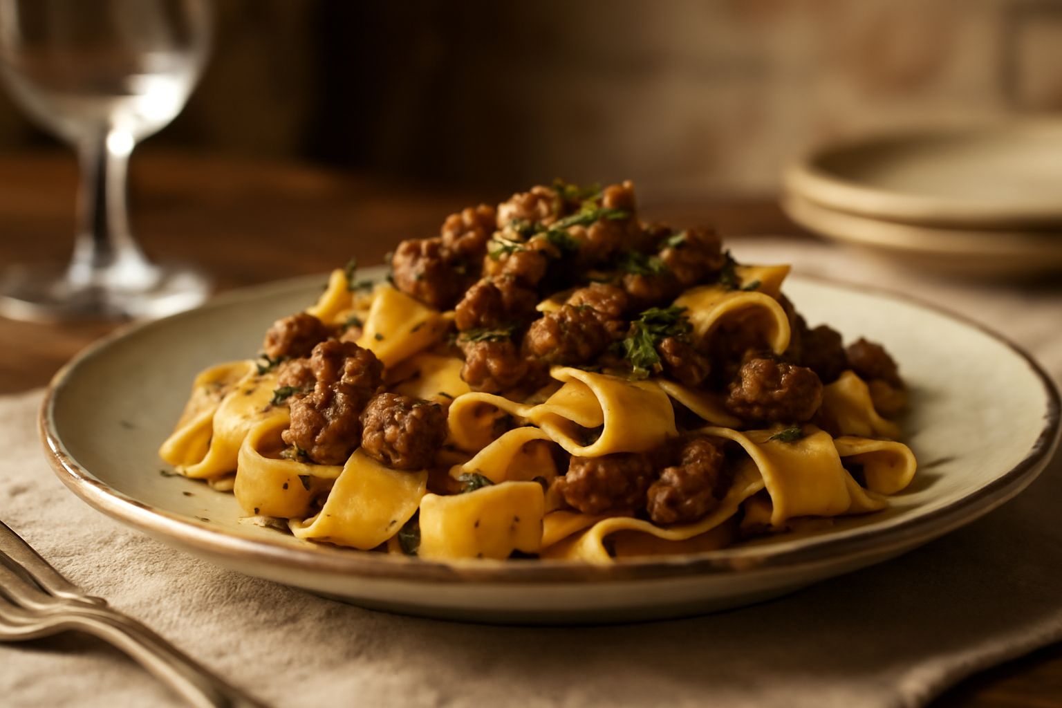 Pappardelle di caccia: carne selvatica che nutre il corpo con ferro e proteine pregiate