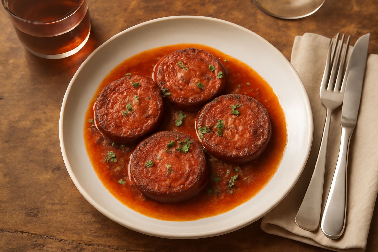 Fette di salame piemontese di colore rosso scuro con puntini bianchi di pepe e grasso, tagliate diagonalmente su un piatto bianco con bordo rustico